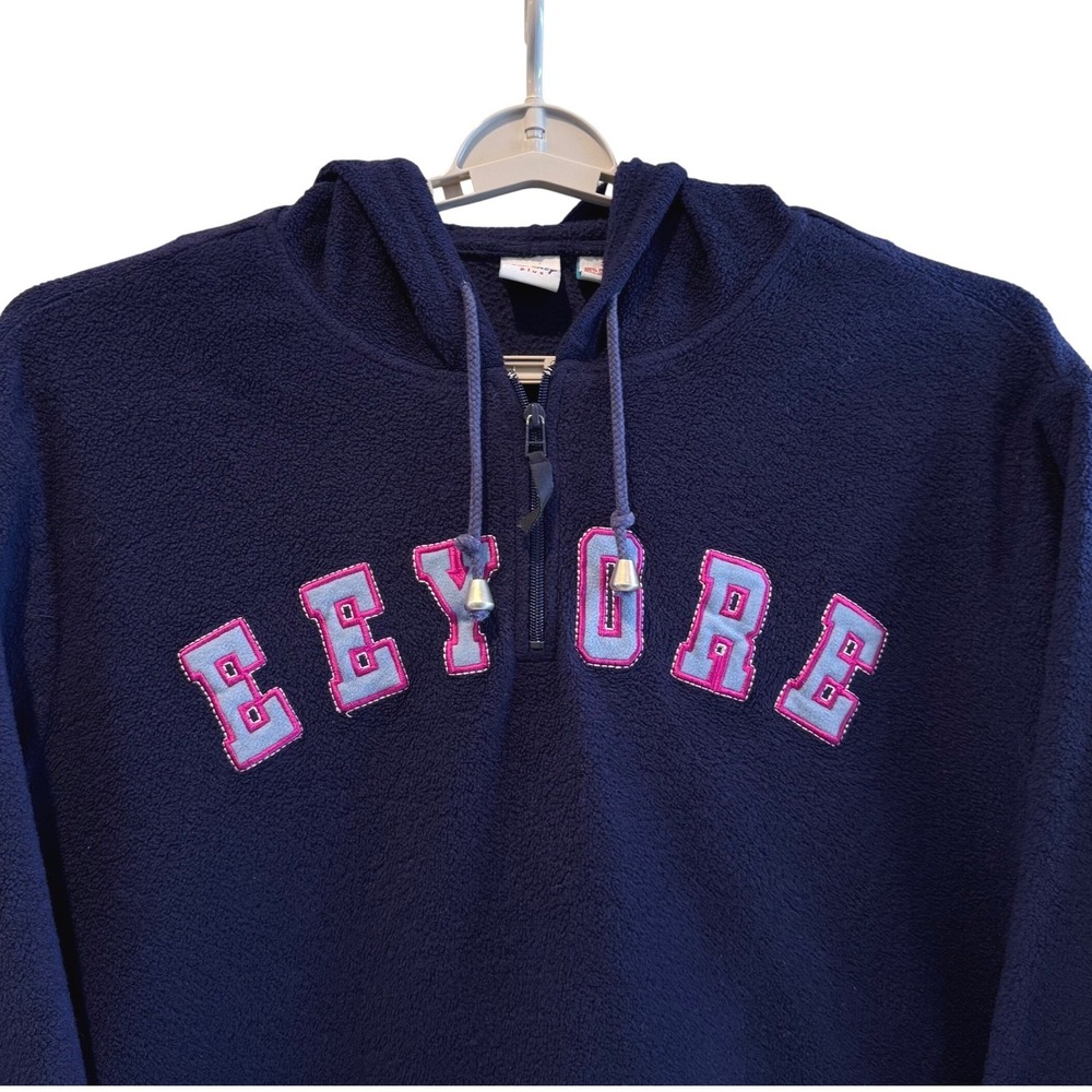 Disney Plus Eeyore Fleece Pullover Hoodie Women 2X Navy Blue Quarter Zip VTG 90s